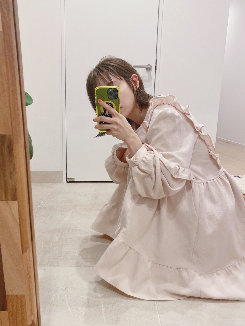 「meme、MEMEvintage、ミニワンピ、ピンクBBA、高橋愛、ピンクが好き、ミニスカート、ボリュームワンピース」｜「MEMEのアイテム（ワンピース、ピンク系）」を使った、高橋愛さん（レディース・154cm）の夏コーディネートの1枚目の写真