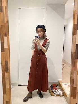 「高橋愛」｜「アイテム（ハンチング/ベレー帽）」を使った、高橋愛さん（レディース・154cm）の秋コーディネート