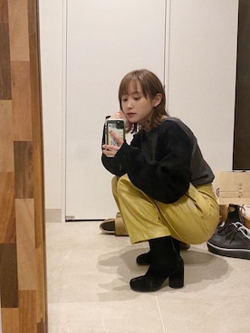 「マスタードイエロー」｜高橋愛さん（レディース・154cm）の秋コーディネート