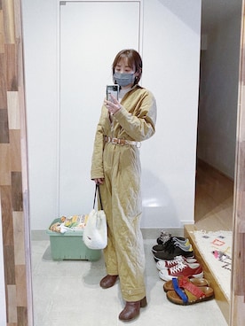 「ガーデニング」｜「アイテム（オールインワン・サロペット）」を使った、高橋愛さん（レディース・154cm）の秋コーディネート