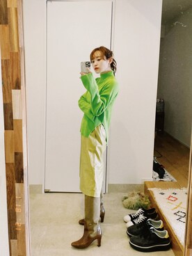 「Steven Alan（スティーブンアラン）のアイテム（ブーツ）」を使った、高橋愛さん（レディース・154cm）の冬コーディネート