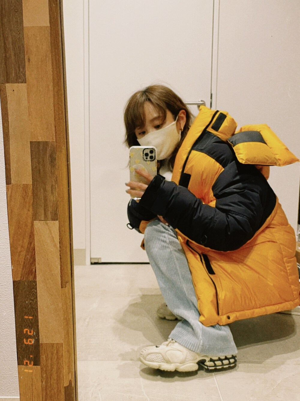 「THE NORTH FACE、CITYSHOP、セレクト、大人カジュアル、dholic、高橋愛、NIKE、stussy、コラボ、きいろといえばわたし」｜「THE NORTH FACEの＃【THE NORTH FACE / ザ ノースフェイス】  Him Down Parka/ヒムダウンパーカー/ND92031（ダウンジャケット/コート、イエロー系）」を使った、高橋愛さん（レディース・154cm）の冬コーディネートの1枚目の写真