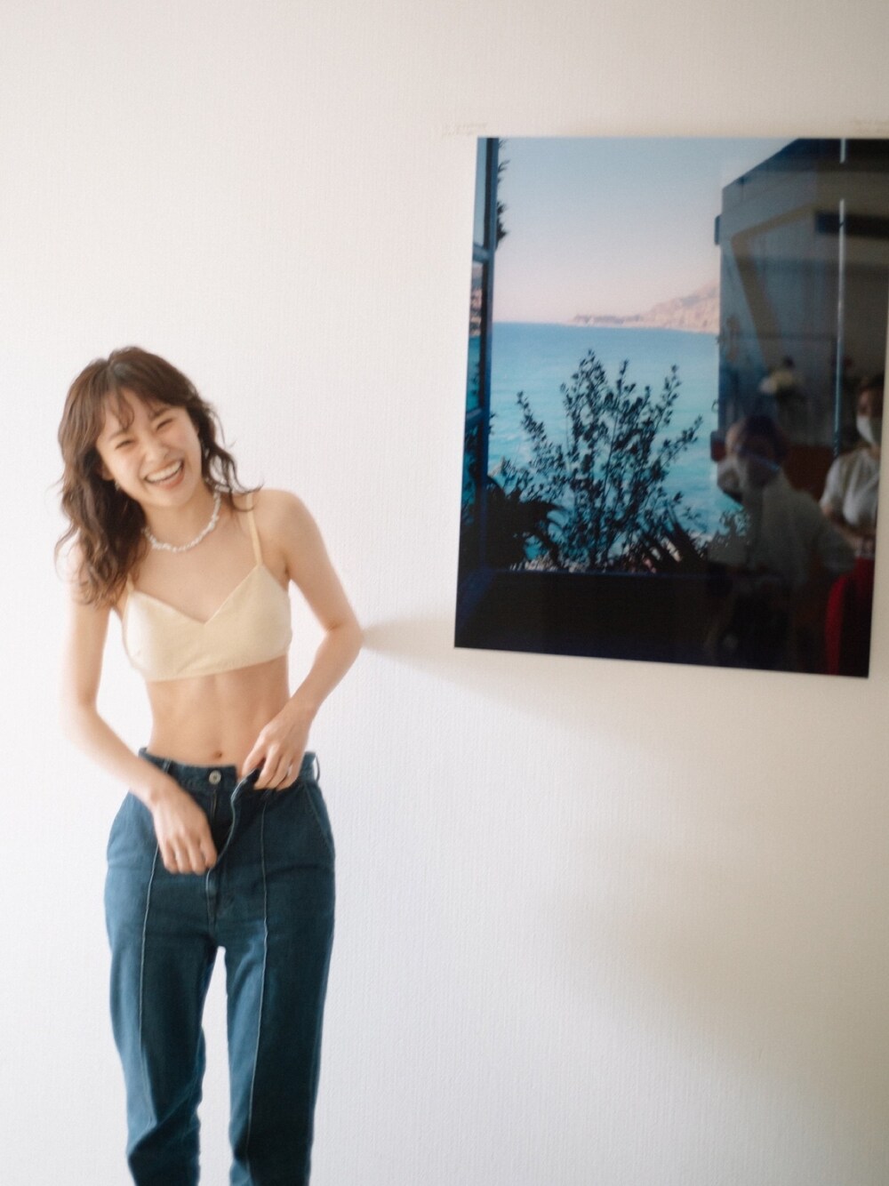 「檸檬色、オーガニックコットン、アンダーウェア、ランジェリー、高橋愛、fukuu」｜「fukuuのオーガニックコットン　サイドレースブラ（ブラジャー、イエロー系）」を使った、高橋愛さん（レディース・154cm）の夏コーディネートの1枚目の写真