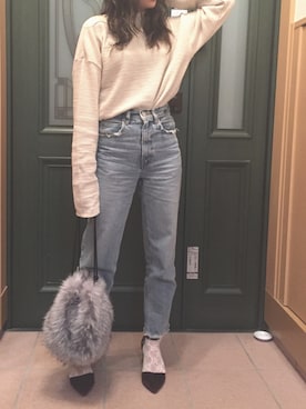 「MOUSSY（マウジー）のMV JW Tapered（デニムパンツ）」を使った、HIOさん（レディース・155cm）の秋コーディネート
