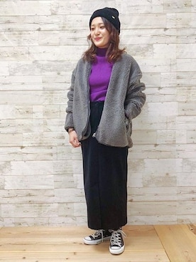 「GYMPHLEX（ジムフレックス）のアイテム（ノーカラージャケット）」を使った、jeansfactoryさん（レディース・158cm）の秋コーディネート