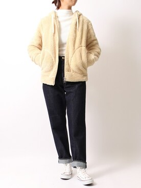 「Champion（チャンピオン）のアイテム（その他アウター）」を使った、jeansfactoryさん（レディース・163cm）の冬コーディネート