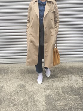 「A.P.C.（アーペーセー）のアイテム（トレンチコート）」を使った、sachanさん（レディース・159cm）の春コーディネート