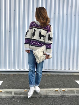 「カウチンセーター」｜「アイテム（クラッチバッグ）」を使った、Ayaaaaa♥さん（レディース・156cm）の冬コーディネート