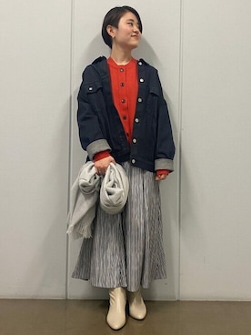 「human woman（ヒューマンウーマン）の◆≪arrive 5e≫ストライププリントスカート（スカート）」を使った、ayakaさん（レディース・151cm）の秋コーディネート