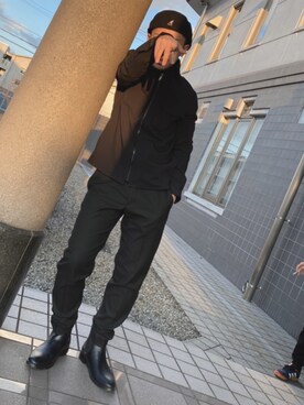 「モードストリート」｜「アイテム（ハンチング/ベレー帽）」を使った、yutaさん（メンズ・166cm）の冬コーディネート