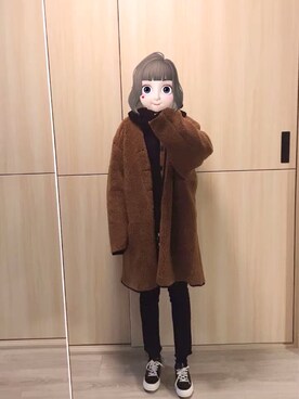 「アイテム（ピーコート、ブラウン系）」を使った、諾諾729さん（レディース・160cm）の冬コーディネート