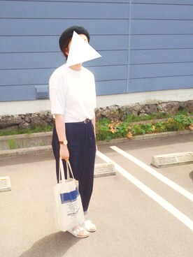 「ポケットＴシャツ」｜「アイテム（ハンチング/ベレー帽）」を使った、moezouさん（レディース・159cm）の夏コーディネート