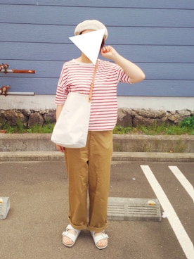 「ベレー帽推奨委員会」｜「アイテム（チノパンツ）」を使った、moezouさん（レディース・159cm）の夏コーディネート