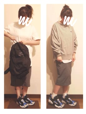 「黒リュック」｜「アイテム（スウェット）」を使った、moezouさん（レディース・159cm）の夏コーディネート