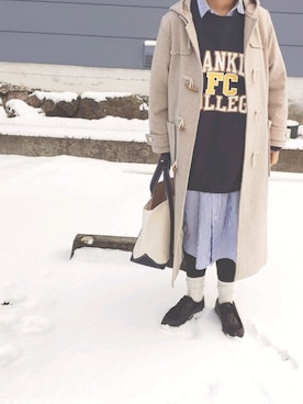 「yuni（ユニ　）のアイテム（ダッフルコート）」を使った、moezouさん（レディース・159cm）の冬コーディネート