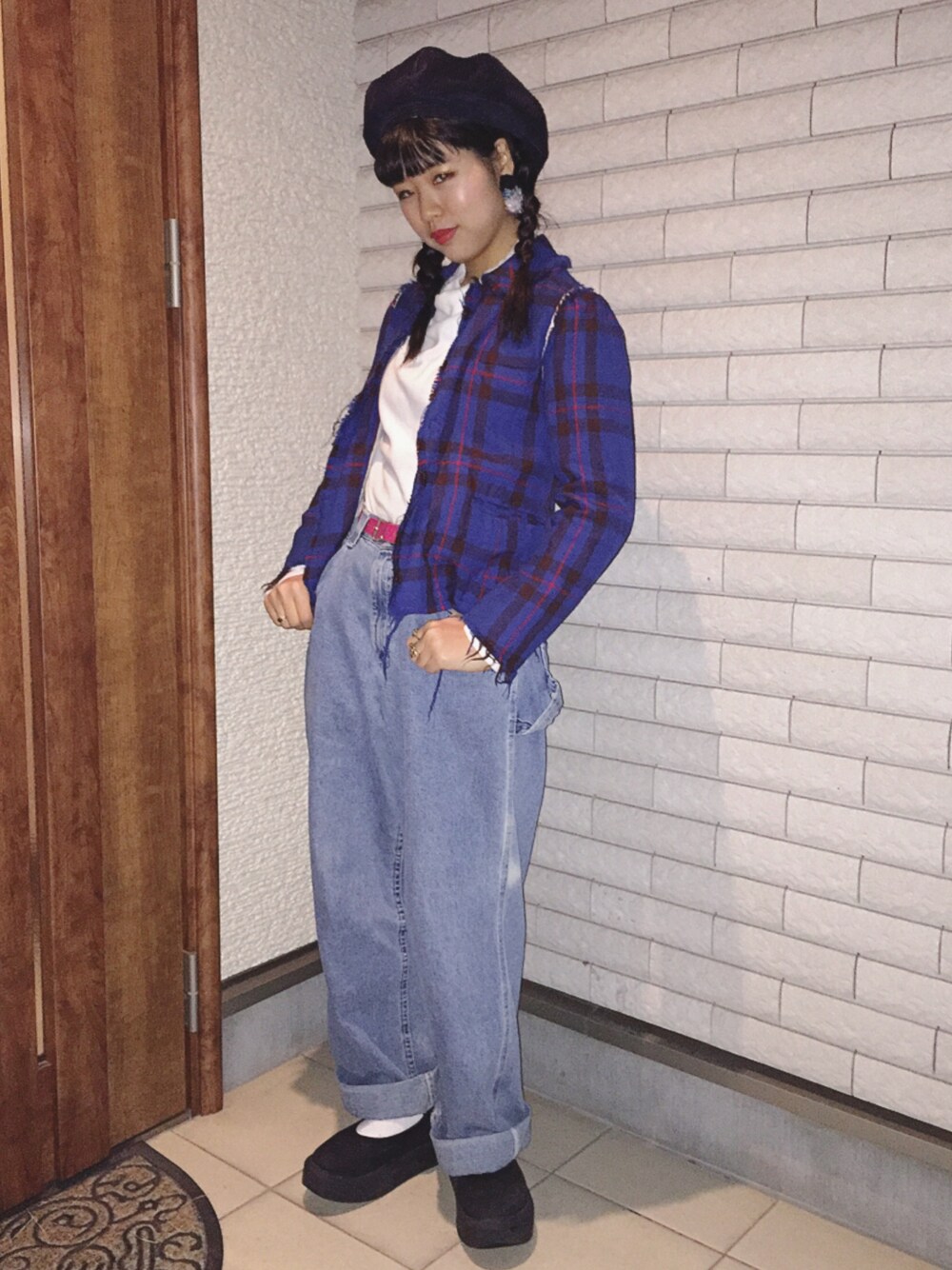「ootd、used、vintage、古着、デニム、UNIQLO、denim、casual、春、ジャケット」｜「tricot COMME des GARCONSのアイテム（カバーオール、ブルー系）」を使った、アイさん（レディース・161cm）の冬コーディネートの1枚目の写真
