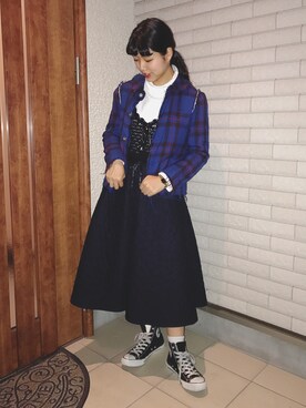 「アイテム（スカート、ブルー系）」を使った、アイさん（レディース・162cm）の秋コーディネート