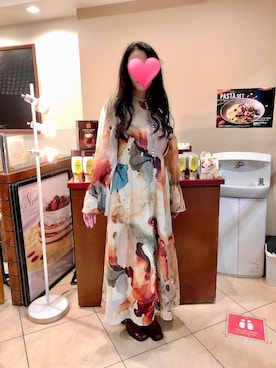 「Ameri（アメリ）のUNDRESSED AMELIA INK ART DRESS（ワンピース、その他）」を使った、miuさん（レディース・162cm）の秋コーディネート