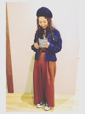 「earth music&ecology（アースミュージックアンドエコロジー）のアイテム（ハンチング/ベレー帽）」を使った、tomopuuさん（レディース・152cm）の秋コーディネート