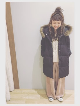 「earth music&ecology（アースミュージックアンドエコロジー）のアイテム（ダウンジャケット/コート）」を使った、tomopuuさん（レディース・152cm）の秋コーディネート