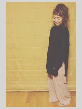 「earth music&ecology（アースミュージックアンドエコロジー）の・コーデュロイワイドパンツ（その他パンツ）」を使った、tomopuuさん（レディース・152cm）の冬コーディネート