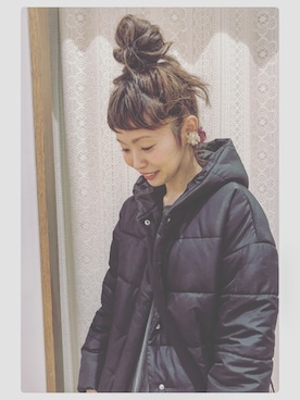 「earth music&ecology（アースミュージックアンドエコロジー）のアイテム（ダウンジャケット/コート）」を使った、tomopuuさん（レディース・152cm）の冬コーディネート