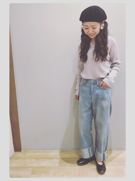 「earth music&ecology（アースミュージックアンドエコロジー）のアイテム（バレエシューズ、ブラック系）」を使った、tomopuuさん（レディース・152cm）の冬コーディネート