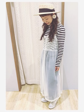 「earth music&ecology（アースミュージックアンドエコロジー）のアイテム（ハット）」を使った、tomopuuさん（レディース・152cm）の春コーディネート