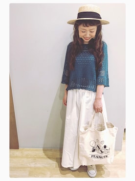 「earth music&ecology（アースミュージックアンドエコロジー）のアイテム（ハット）」を使った、tomopuuさん（レディース・152cm）の春コーディネート