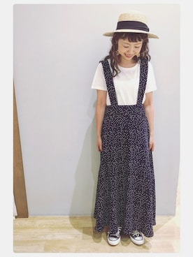 「earth music&ecology（アースミュージックアンドエコロジー）のアイテム（ハット）」を使った、tomopuuさん（レディース・152cm）の夏コーディネート