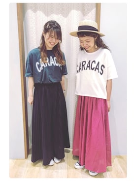 「earth music&ecology（アースミュージックアンドエコロジー）のアイテム（ハット）」を使った、tomopuuさん（レディース・152cm）の夏コーディネート