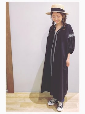 「earth music&ecology（アースミュージックアンドエコロジー）のアイテム（ハット）」を使った、tomopuuさん（レディース・152cm）の夏コーディネート