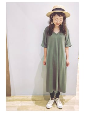「earth music&ecology（アースミュージックアンドエコロジー）のアイテム（ハット）」を使った、tomopuuさん（レディース・152cm）の夏コーディネート