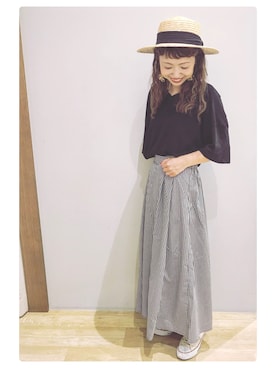 「earth music&ecology（アースミュージックアンドエコロジー）のアイテム（ハット）」を使った、tomopuuさん（レディース・152cm）の夏コーディネート