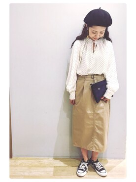 「水玉」｜「アイテム（ハンチング/ベレー帽）」を使った、tomopuuさん（レディース・152cm）の夏コーディネート