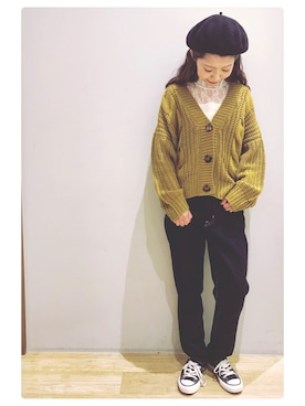 「earth music&ecology（アースミュージックアンドエコロジー）のアイテム（ハンチング/ベレー帽）」を使った、tomopuuさん（レディース・152cm）の秋コーディネート