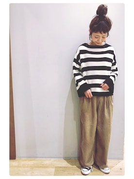 ニット セーターを使った 太ボーダー のレディース人気ファッションコーディネート Wear