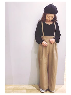 「スカラップ」｜「アイテム（ハンチング/ベレー帽）」を使った、tomopuuさん（レディース・152cm）の秋コーディネート