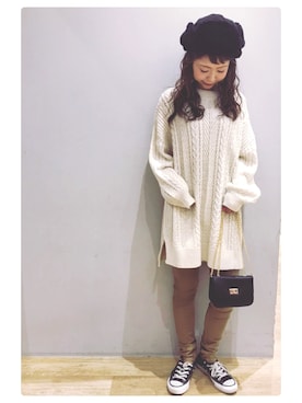 「ケーブルニット」｜「アイテム（チュニック）」を使った、tomopuuさん（レディース・152cm）の秋コーディネート