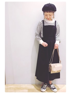 「earth music&ecology（アースミュージックアンドエコロジー）のアイテム（ハンチング/ベレー帽）」を使った、tomopuuさん（レディース・152cm）の秋コーディネート