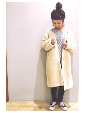 「earth music&ecology（アースミュージックアンドエコロジー）のアイテム（ノーカラージャケット）」を使った、tomopuuさん（レディース・152cm）の秋コーディネート