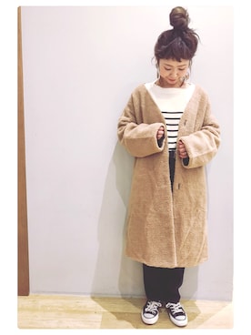 「earth music&ecology（アースミュージックアンドエコロジー）のアイテム（ノーカラージャケット）」を使った、tomopuuさん（レディース・152cm）の秋コーディネート