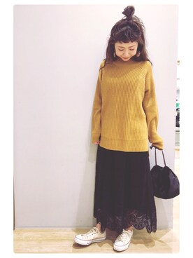 「レーススカート」｜「アイテム（チュニック）」を使った、tomopuuさん（レディース・152cm）の冬コーディネート