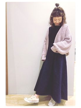 「ざっくりニットカーディガン」｜tomopuuさん（レディース・152cm）の冬コーディネート