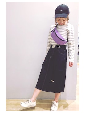 「Lee（リー）のアイテム（デニムスカート）」を使った、tomopuuさん（レディース・152cm）の冬コーディネート