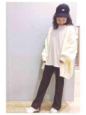 「ざっくりニットカーディガン」｜tomopuuさん（レディース・152cm）の冬コーディネート