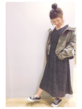 「earth music&ecology（アースミュージックアンドエコロジー）のアイテム（マウンテンパーカー）」を使った、tomopuuさん（レディース・152cm）の冬コーディネート