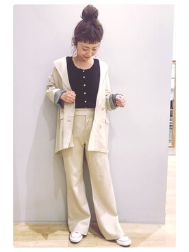 「ニットキャミソール」｜「アイテム（ジャケット/アウター）」を使った、tomopuuさん（レディース・152cm）の春コーディネート