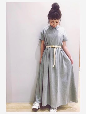 「ロングワンピース」｜「アイテム（ベルト）」を使った、tomopuuさん（レディース・152cm）の春コーディネート