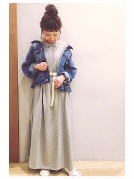 「ロングワンピース」｜「アイテム（ベルト）」を使った、tomopuuさん（レディース・152cm）の春コーディネート
